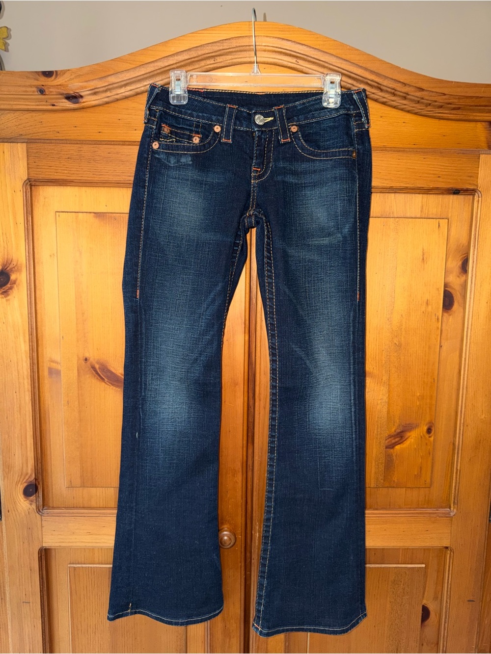 Vtg Y2K True Religion Bobby Dark Wash Blue Flared Jeans Size 27
